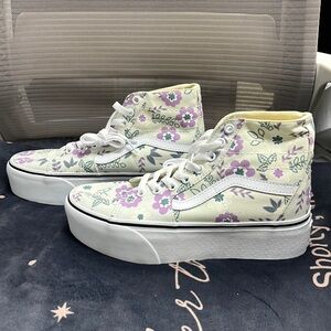 New Vans Sk8 Hi Tapered Stacked Pastel Floral White Purple High Top Plat…